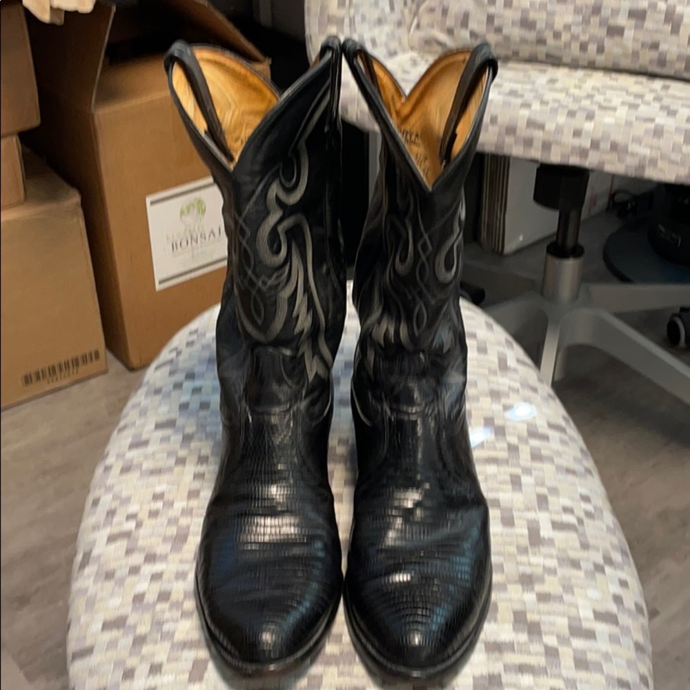Tony Lama lizard skin black cowboy boots size 12 EE